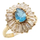 925 Sterling Silver Vintage Ring Gold Plated Blue & White Topaz  Sz 8  RG35486