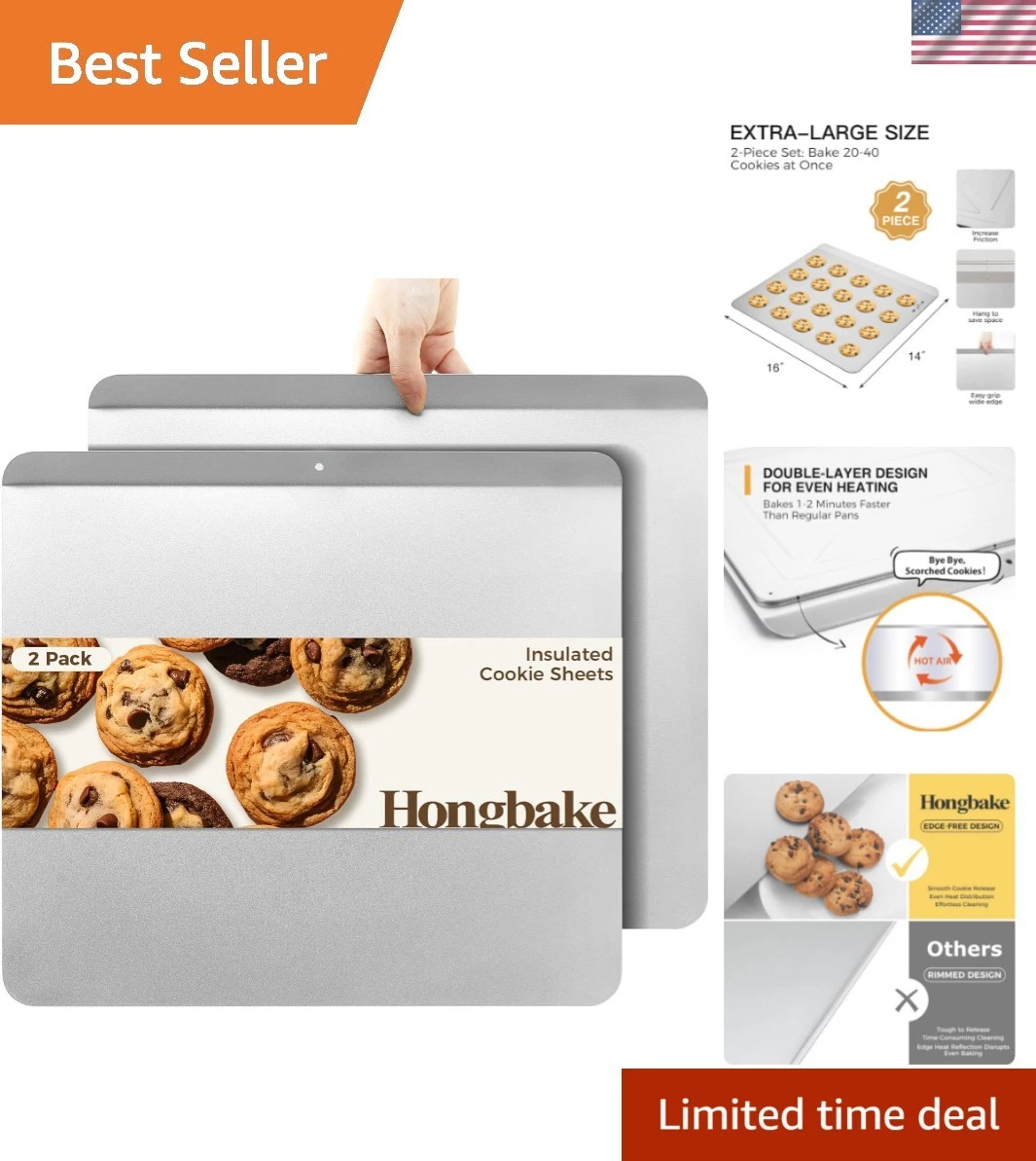 2 Pieces Large Flat Cookie Sheet No Edges, Nonstick Insulated Baking Pan, Com...
Opens in a new wind