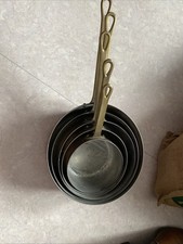 Vintage Série de 5 Casseroles/Poêles en cuivre étamé et laiton