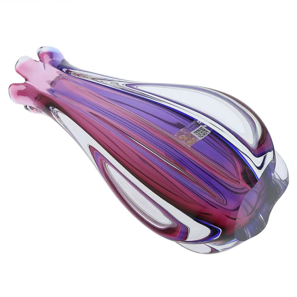 GlassOfVenice Murano Glass Sommerso Ribbed Bud Vase - Rose and Blue - Image 3 of 4