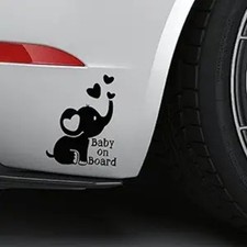 Baby on Board Elephant Car Sticker Decal, Cute Cartoon Vinyl Auto Color: Black