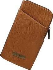 Double Eyeglass Case Semi Soft Faux Leather Zipper Glasses Pouch - Bronze