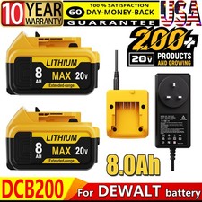 8.0AH For Dewalt 20V 20Volt Max XR Li-ion Battery/Charger DCB206-2 DCB205 DCB200