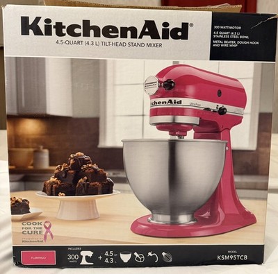 Cook for the Cure!  Kitchenaid Stand Mixer Flamingo rare color with attachments 