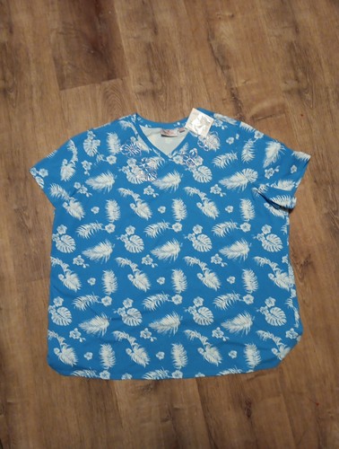 New with Tags Quacker Factory Feather Flower Embellished Cottage Core Top Aqua