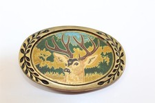 Vintage Collectible Solid Brass Belt Buckle White Tail Stag Design 3-3/8"