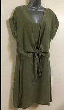 RRP £35  DP Khaki Green Knot Twist Wrap 2 in 1 Short Sleeve Shirt Dress Size 8