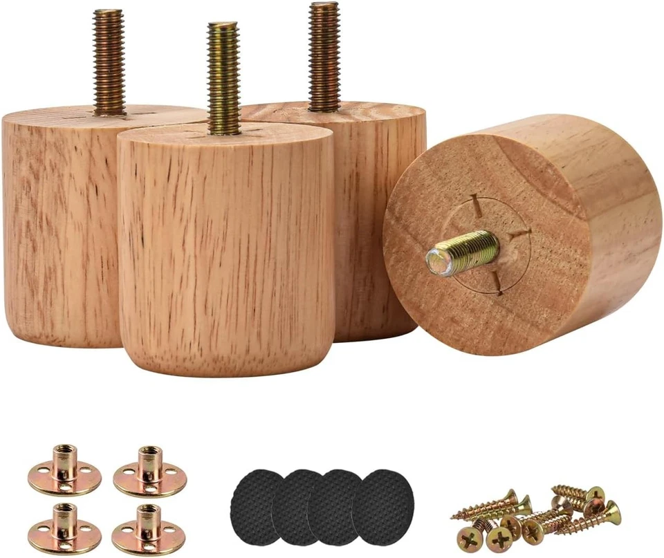 Upgrade Your Furniture with 4 Pcs 2'' Round Solid Wood Bun Legs - Easy Install - Image 3 of 4
