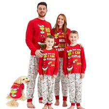 Christmas Grinch Pyjamas Family Matching PJs Womens Mens Kids Baby Dog Nightwear