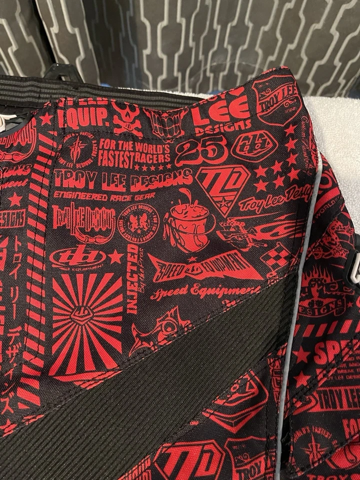 Troy Lee Designs Moto Shorts 34 Red Black Graphic MX Motocross Racing Gear Fox - Image 2 of 4