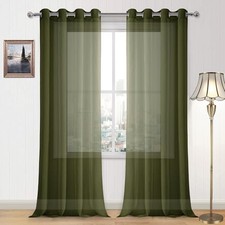 Sheer Curtains for Living Room Bedroom 52"W x 90"L Pack of 2 Olive Green