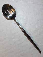 Vtg Epic Silver Brown Wood Handle Forged Stainless Steel Slotted Serving Spoon