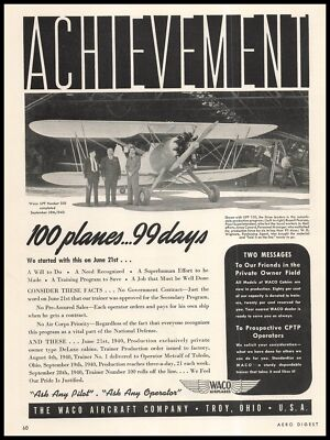 #ad #ad 1940 Waco Aircraft Co. Troy Ohio Photo UPF Number 100 Airplane Vintage Print Ad $8.57