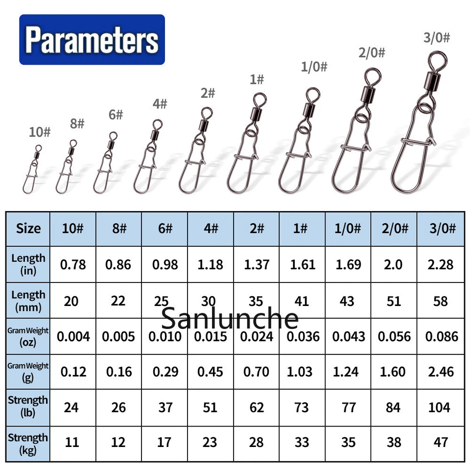Barril giratorio de pesca de 100 piezas con aparejo de conector a presión de doble bloqueo 24-104 lb Foto 2 de 4
