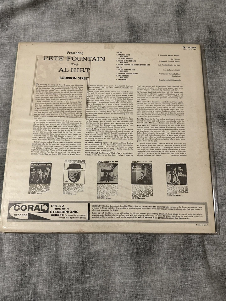 Al Hirt Presenting Pete Fountain Bourbon Street Lp Coral -CRL57389 - Изображение 2 из 2