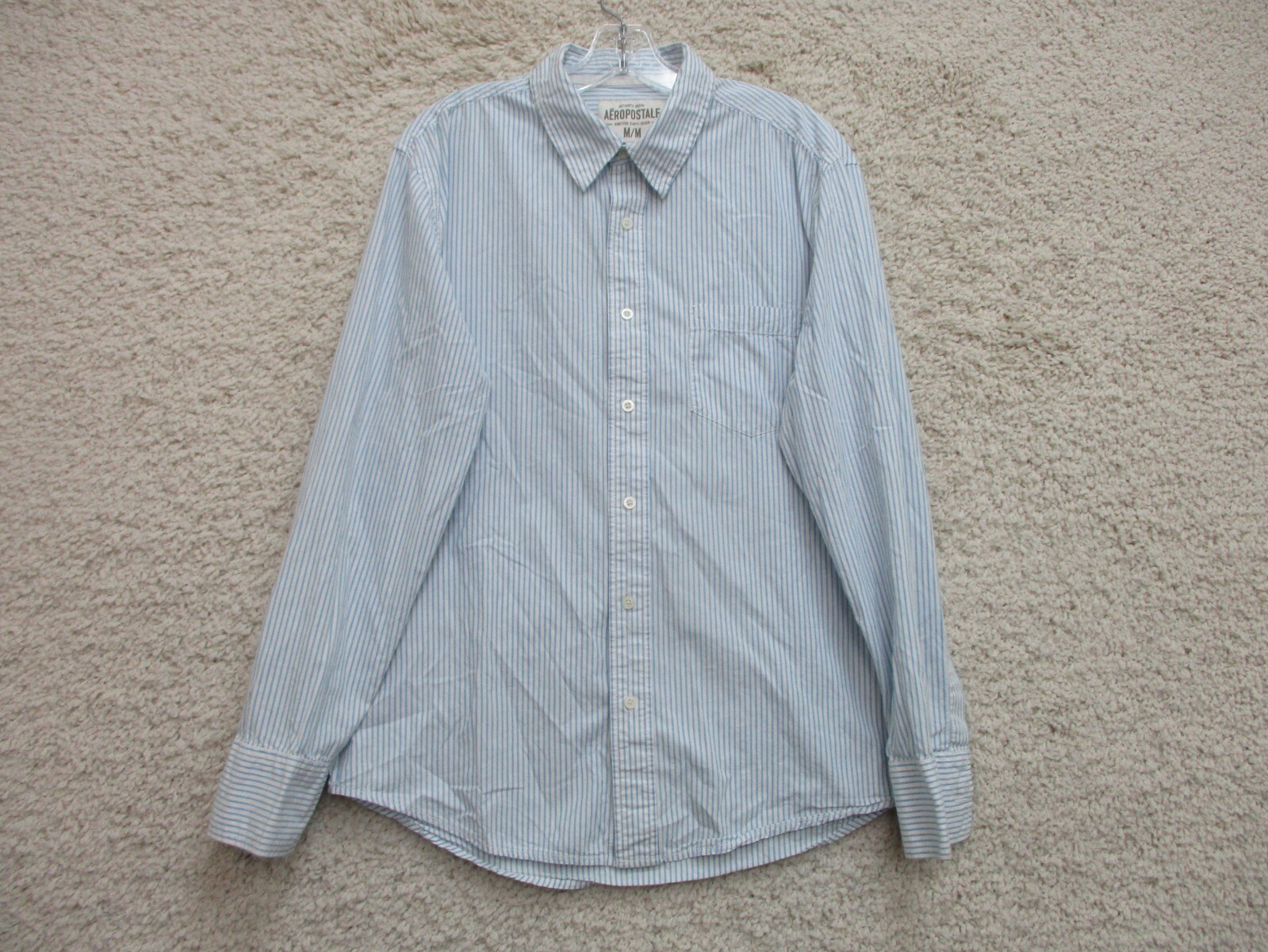 Aeropostale Button Up Shirt Medium Adult Blue Long Sleeve Pocket Casual Mens M