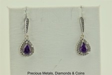 Sterling Silver 24mm x 9mm 2TCW Purple Amethyst Dangling Post Stud Earrings