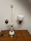 Vintage Mid Century Tole Metal Desk Table Lamp White With Gold Grapevine Leafs — photo 3
