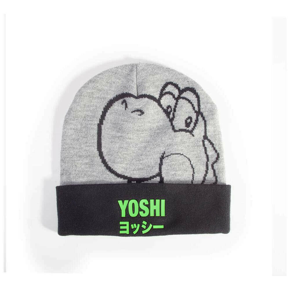 OFFICIAL NINTENDO SUPER MARIO BROS YOSHI JAPANESE TEXT GREY CUFF BEANIE