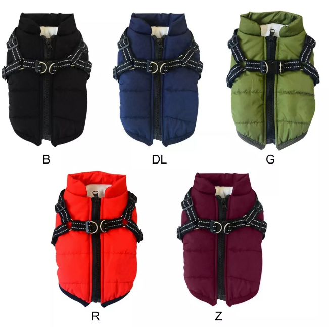 Dog Winter Clothes Jacket Coat with Harness Warm Waterproof Puppy Dog