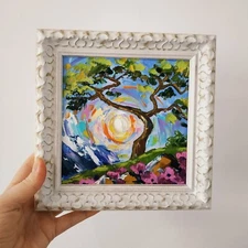 Grecia Original Painting Landscape Impasto Oil Painting Palette Knife 6x6