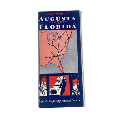 Vintage AAA Roadmap, 1933, Augusta Georgia to Florida, Map and Features, Good