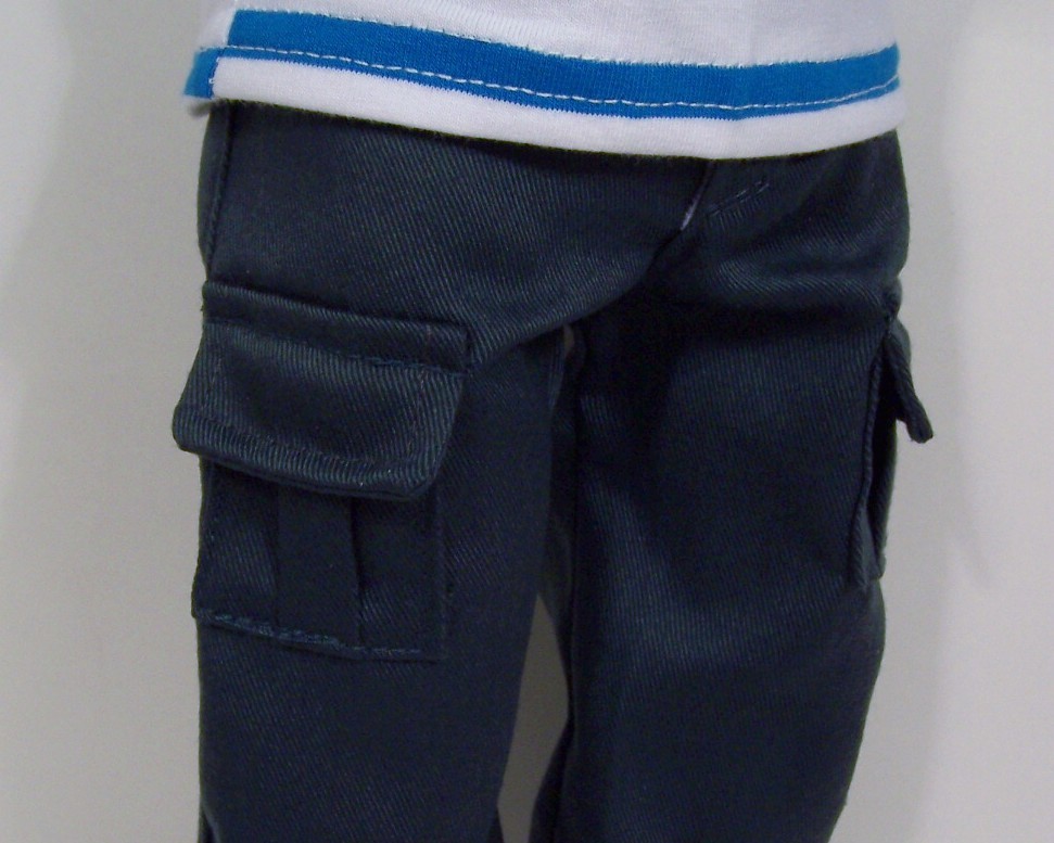 BLUE Polo Shirt Cargo Pants Clothes For 18" American Girl Boy Logan Doll (Debs*)
