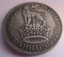 1936 KING GEORGE V  .500 SILVER ENG 1 X ONE SHILLING COIN IN CLEAR FLIP WITH COA