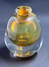 Vintage art glass hand blown clear/amber perfume bottle, signed Andrew Boatman