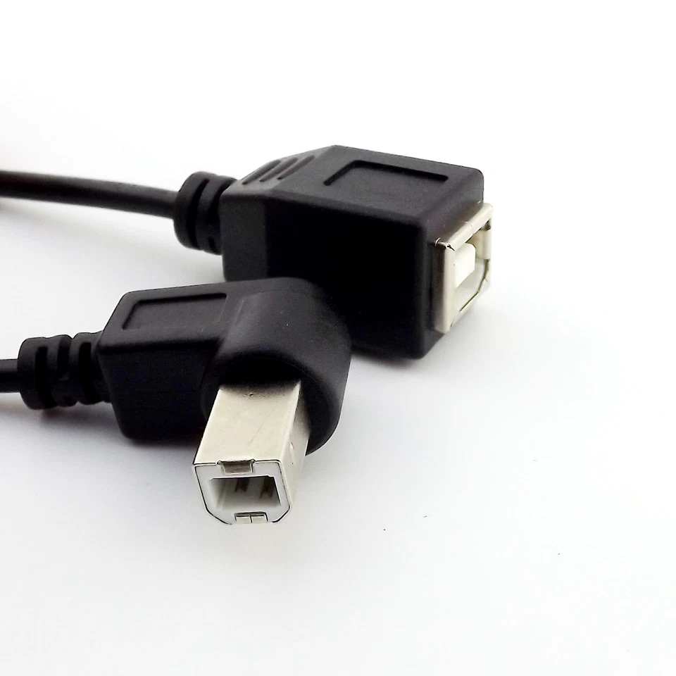 USB 2.0 B Male Right Angled To B Female Printer Extension Data Adapter Cable 1FT - Image 2 of 4