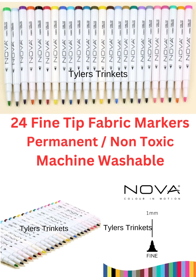 NOVA 24 Marcatori Tessuto Punta Fine Inchiostro Permanente Lavabili in Lavatrice Luci Non Tossiche
