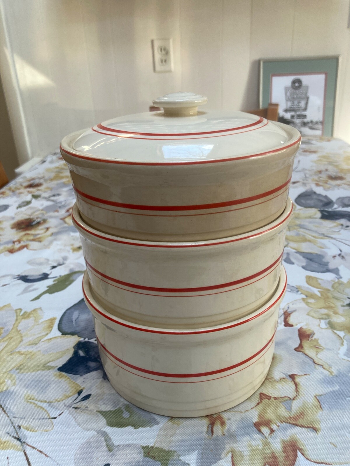 Vintage Universal Potteries Art Deco Red Stripe Refrigerator Stacking Set