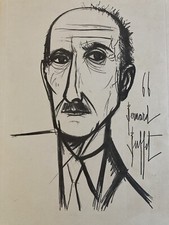 Beautiful Engraving Bernard Buffet 1966 Portrait François Mauriac Lithograph Art