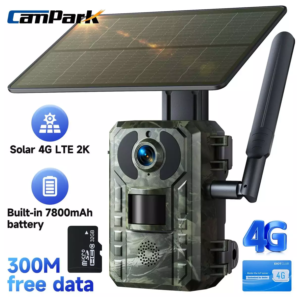 Campark Solar 4G Cellular Trail PIR Wildlife Camera 2K Hunting