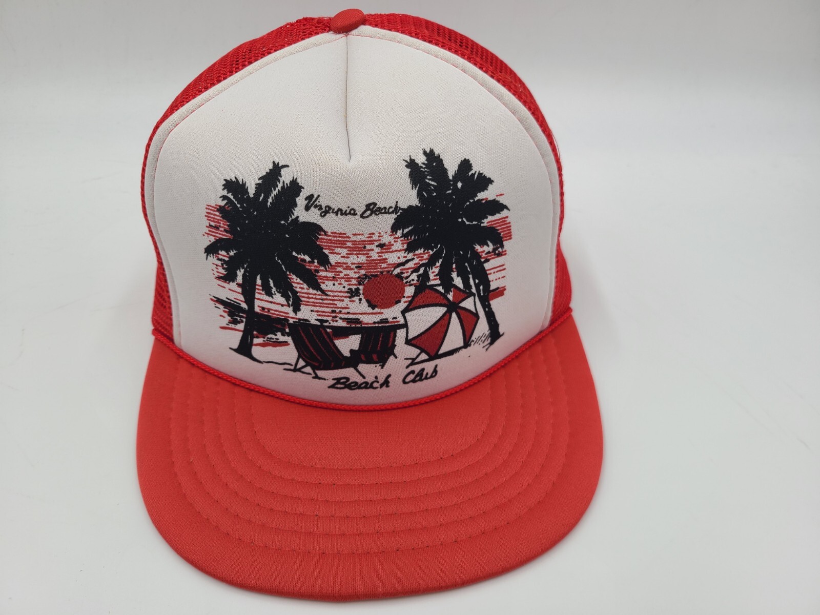 Vintage Virginia Beach Club Mesh Trucker Snapback Hat Cap Souvenir Men White Red