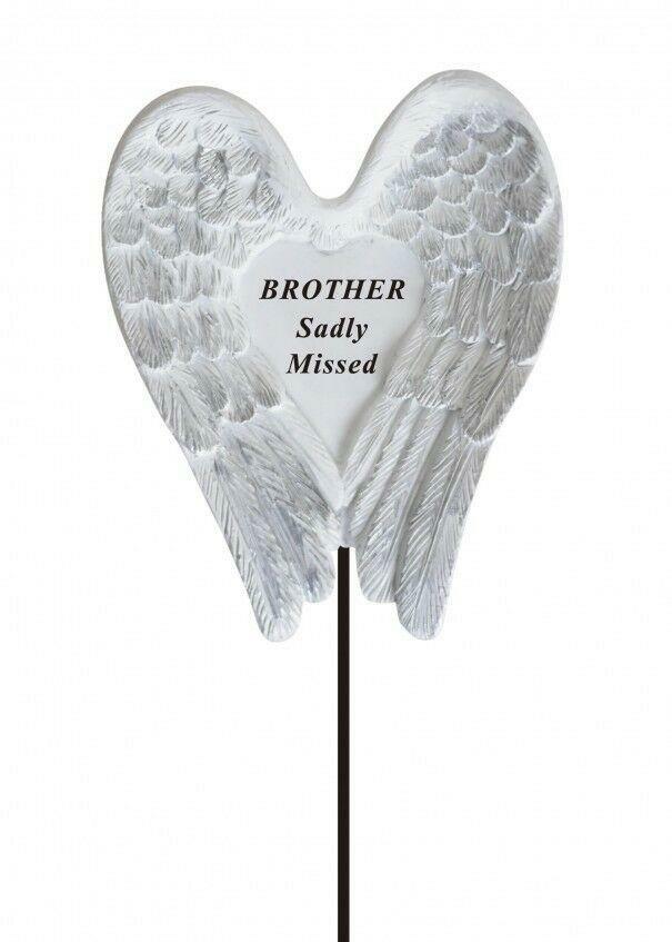 Brother White & Silver Angel Wings Stick - Memorial Tribute Spike Graveside