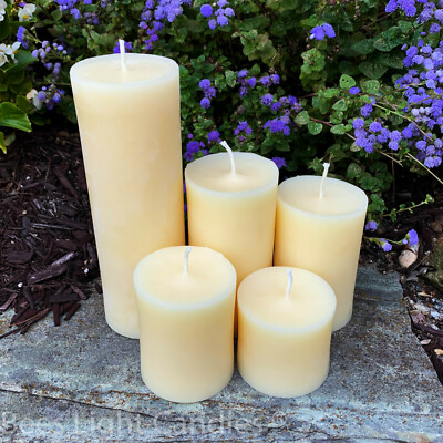   White Beeswax Pillar Candles 100% Natural Honey Bees Wax USA Unscented Pure