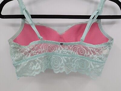 Victoria's Secret PINK Bralette M Mint Green Lace Padded Pullover Underwire