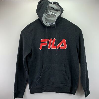 Fila Mens Logo Pullover Training Hoodie Charcoal Gray M
