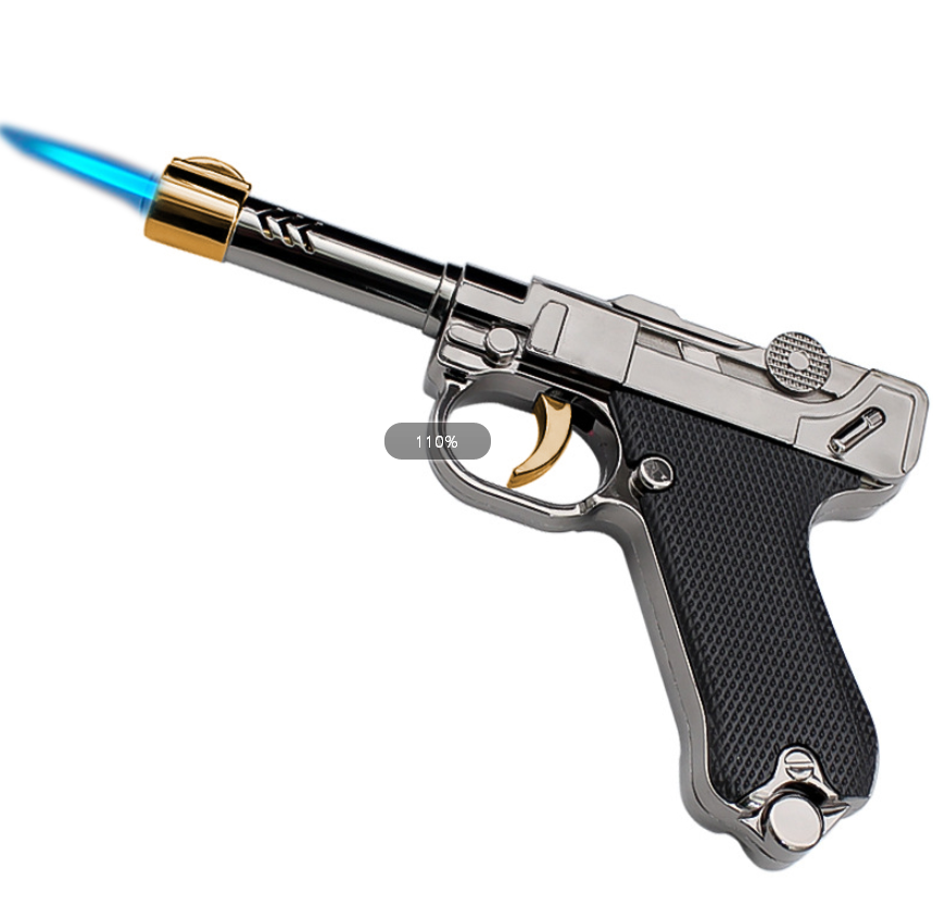 Pistol Shaped Gun Lighter Butane Torch Lighter- Windproof, Refillable, silver
