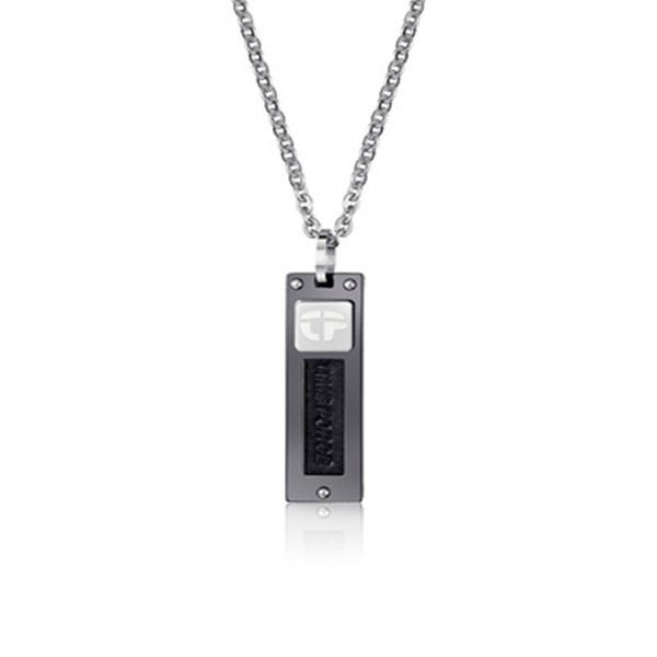 Collier pendentif noir argent homme bijou bicolore chaîne réglable