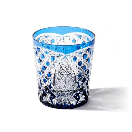 Edo Kiriko TABLEAU Y. Kimura Kikutsunagi kagome Indigo Old fashioned glass Japan - Picture 5 of 5