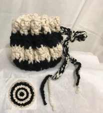 Hippie Boho Stow and Go Pouch Bag Purse Large Handcrafted Knit Crocheted 