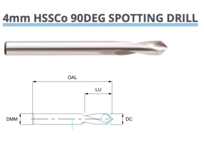 4mm COBALT NC SPOTTING DRILL 90 DEGREE HSSCo8 EUROPA TOOL OSBORN 8214020400 B2