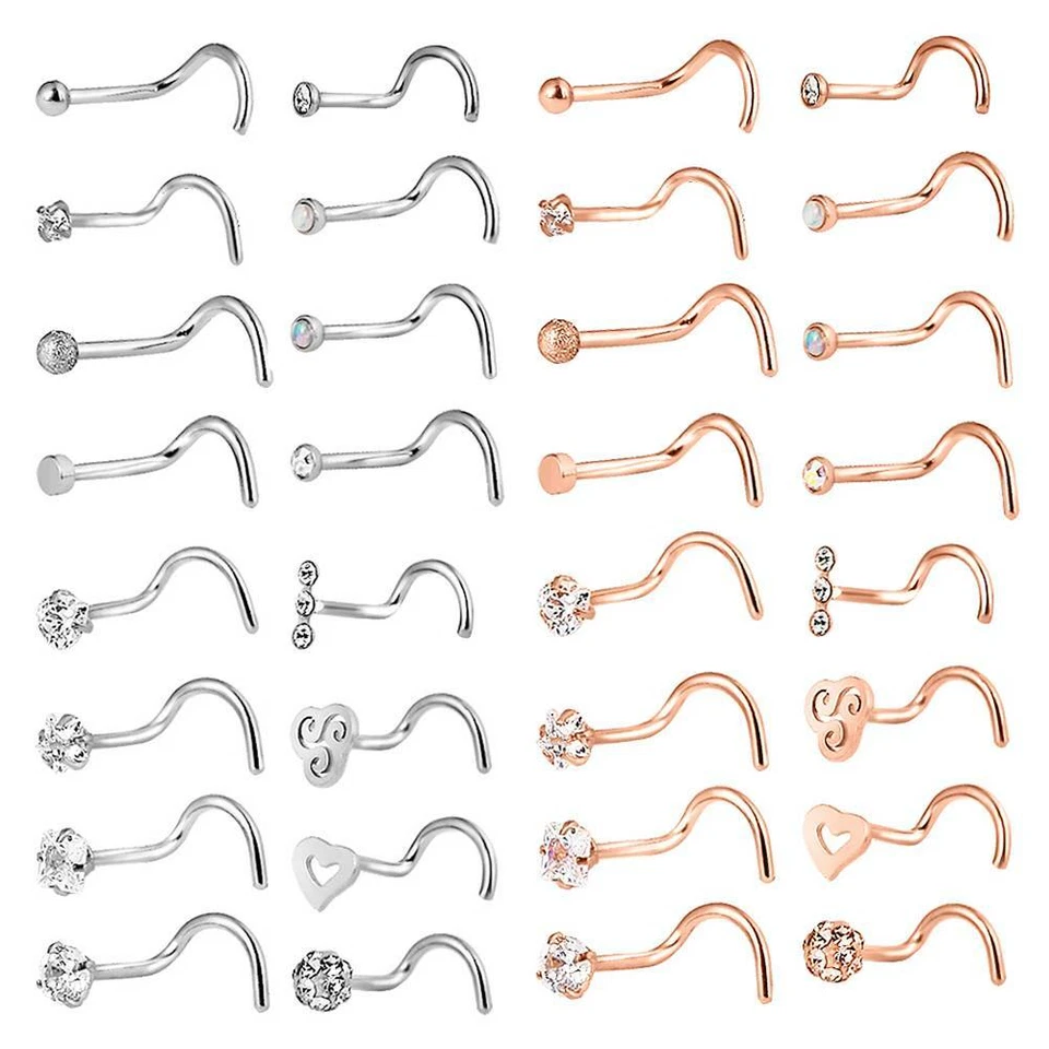 14-16 PIEZAS Anillo para nariz Curva en L Acero quirúrgico Barra en L Labio Oreja Tragus Piercing 20G Foto 4 de 4