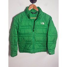 The North Face Boys 550 Down Puffer Jacket Green Size Small 7/8 Quilted Zip Up