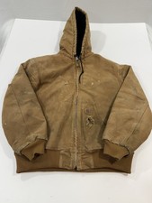 Vintage Y2K Carhartt J130 BRN brown hooded work wear jacket Distressed Medium