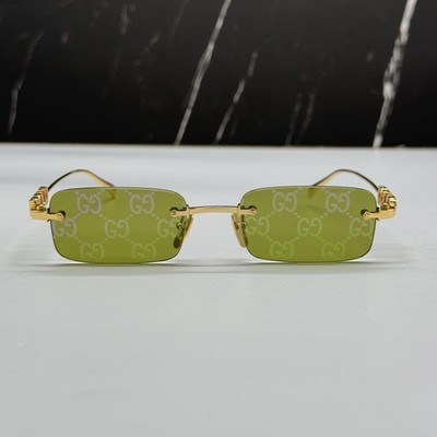NEW GUCCI SUNGLASSES GOLD UNISEX RECTANGLE EYEWEAR GUCCI GG1808S