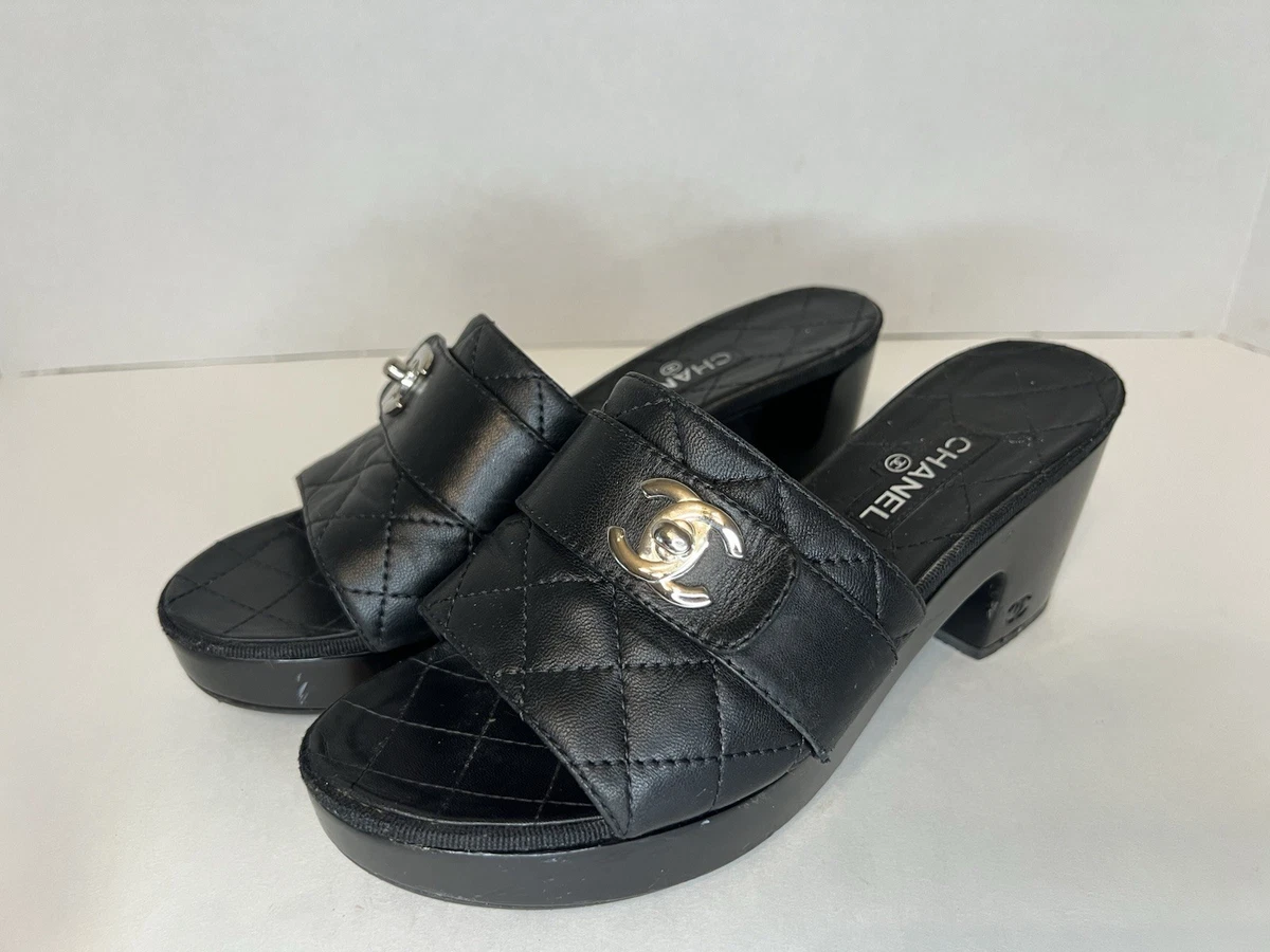 CHANEL High (3-3.9 in) Heel Height Leather Upper Heels for Women