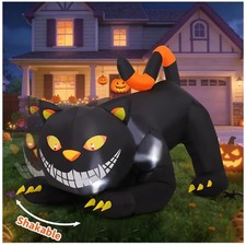Halloween Black Cat Decoration with Shimmering Eyes